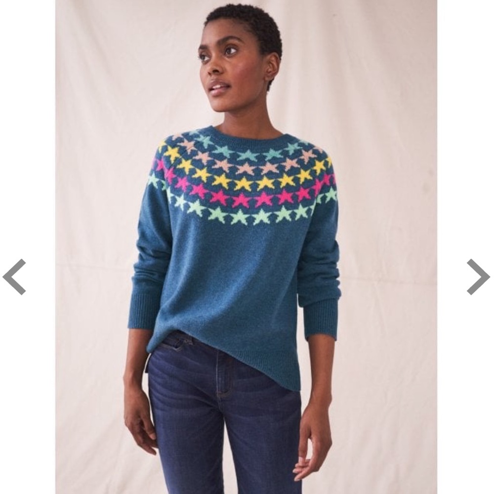 White Stuff Rainbow Star Sweater Multicolor Wool Blend
